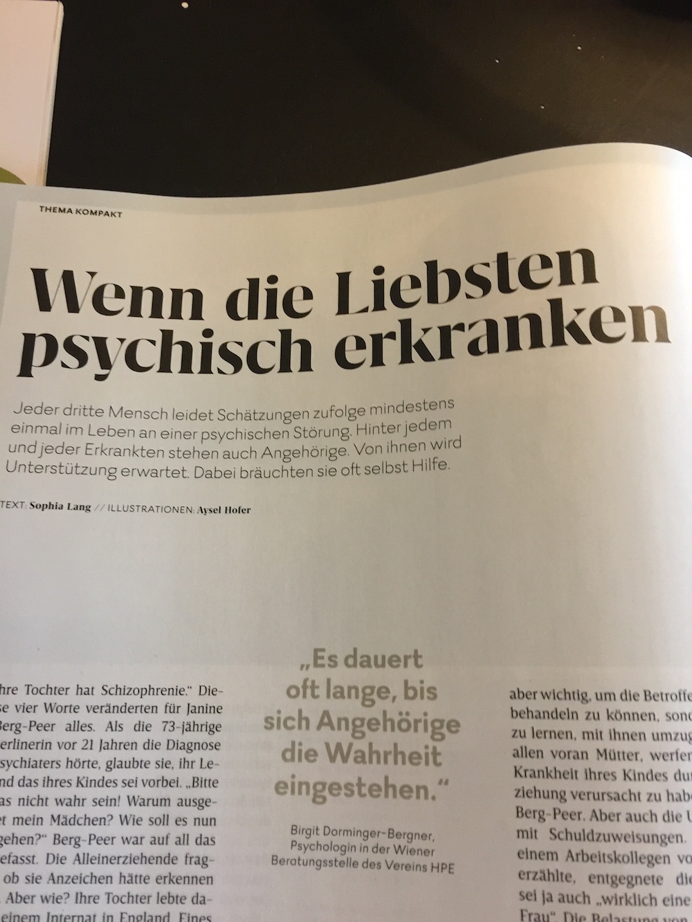 Wenn die Liebsten psychisch erkranken - Zeitungsartikel 1-2018